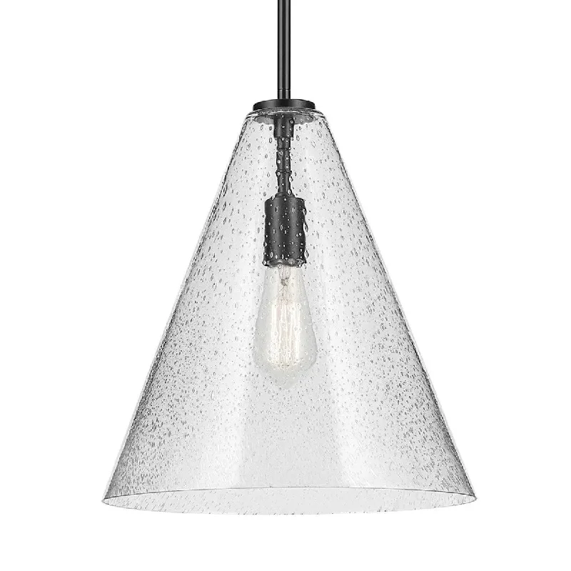 Industrial Area Lighting for Large Open SpacesEverly 16" 1-Light Cone Pendant Light with Clear Seeded Glass, Black Finish Industrial Area Lighting for Large Open SpacesEverly 16" 1-Light Cone Pendant Light with Clear Seeded Glass, Black Finish