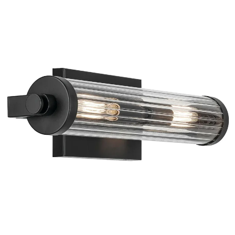 Industrial Flood Lighting for Outdoor Loading DocksAzores 16 In 2-Lights Bathroom Vanity Light With Clear Fluted Glass, Black Finish Industrial Flood Lighting for Outdoor Loading DocksAzores 16 In 2-Lights Bathroom Vanity Light With Clear Fluted Glass, Black Finish