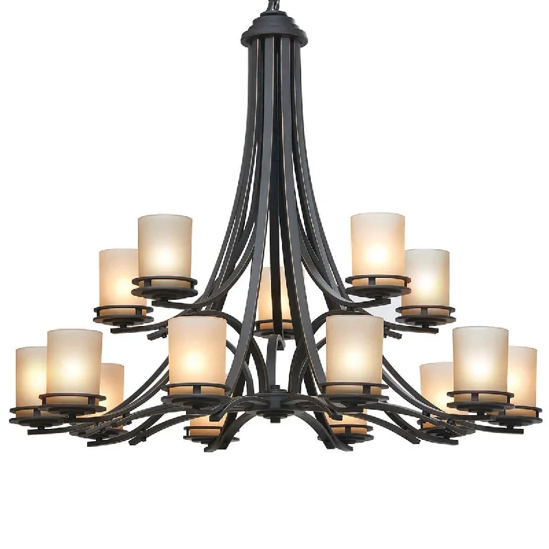 Dust - Resistant Industrial Lighting for Dirty WorkspacesHendrik 42" 15-Light Chandelier Multi-Tier with Satin etched umber Glass, Olde bronze Finish