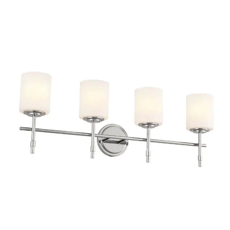Industrial Lighting for Electronics ManufacturingAli 33 In 4-Lights Bathroom Vanity Light With Satin Etched Cased Opal, Polished Nickel Finish Industrial Lighting for Electronics ManufacturingAli 33 In 4-Lights Bathroom Vanity Light With Satin Etched Cased Opal, Polished Nickel Finish