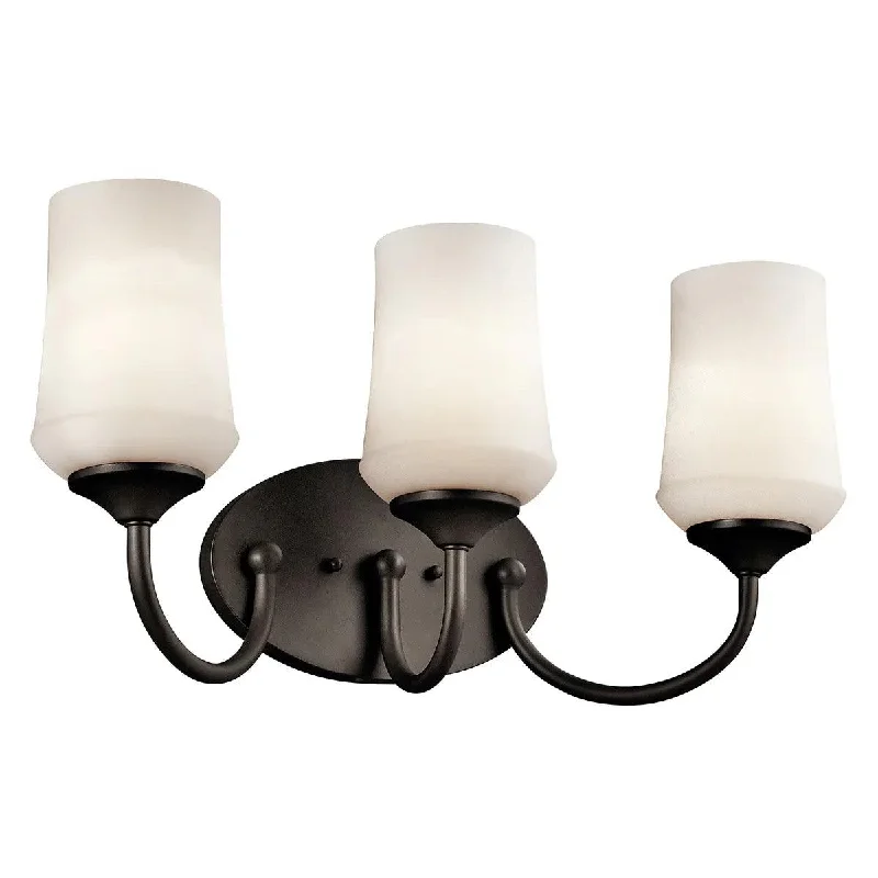 Industrial Lighting for Chemical PlantsAubrey 21 In 3-Lights LED Bathroom Vanity Light With Satin Etched Cased Opal Glass, Bronze Finish Industrial Lighting for Chemical PlantsAubrey 21 In 3-Lights LED Bathroom Vanity Light With Satin Etched Cased Opal Glass, Bronze Finish