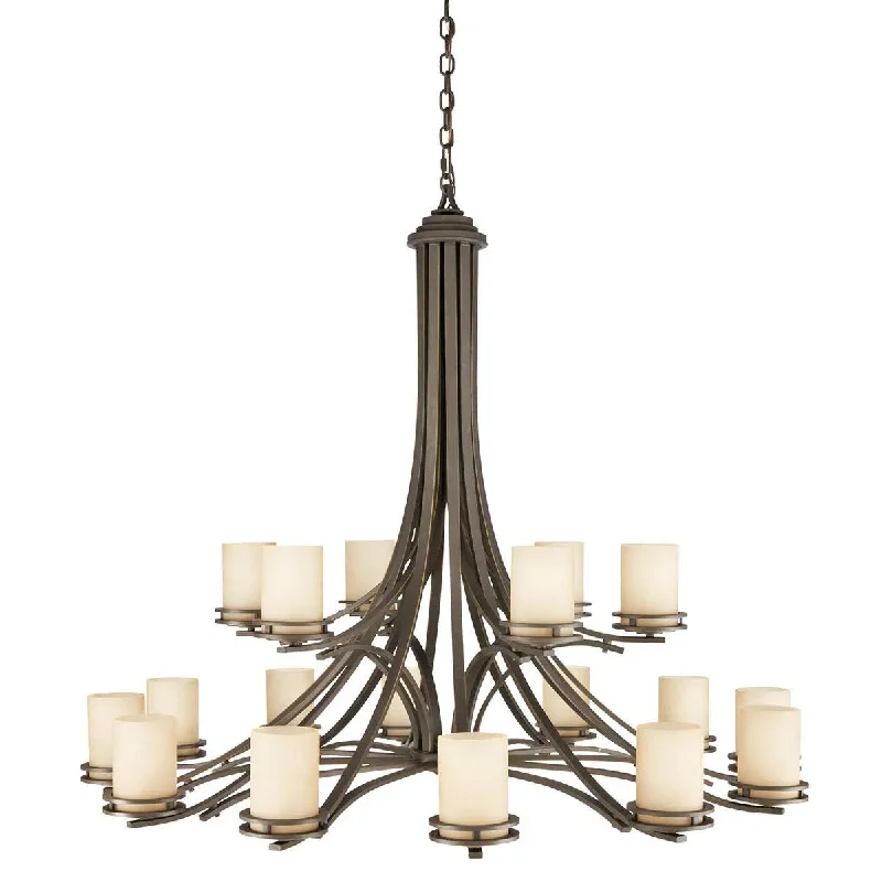 Industrial Lighting for Textile MillsHendrik 50" 18-Light Chandelier Multi-Tier with Satin etched umber Glass, Olde bronze Finish