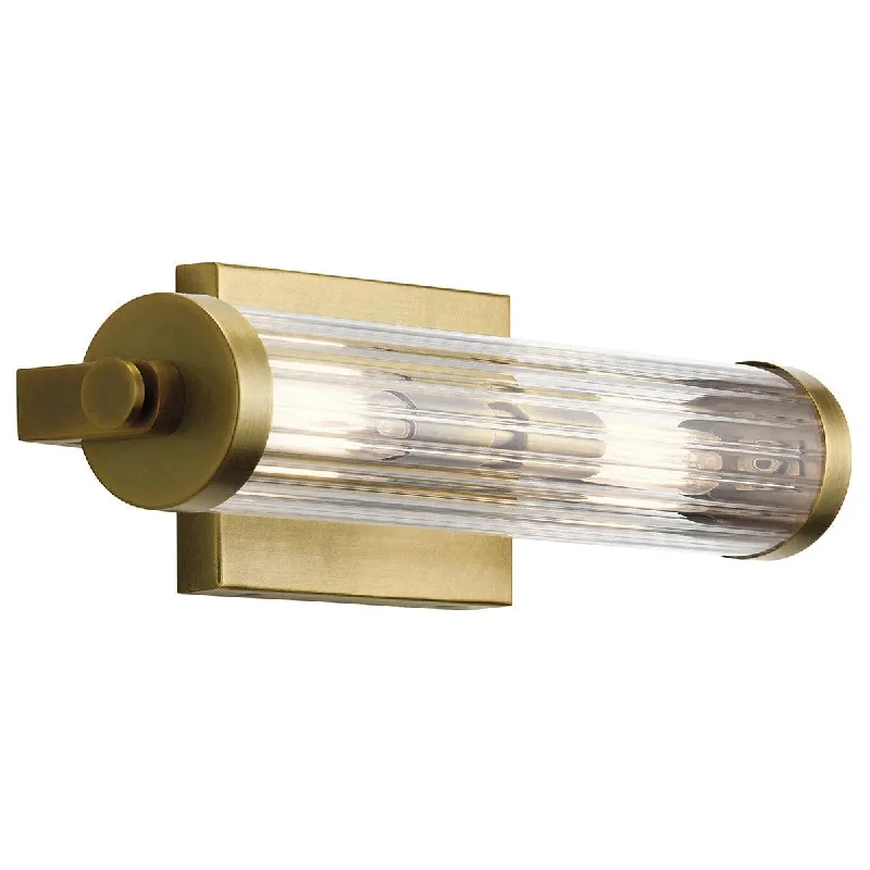 Industrial Ceiling - Mounted Lighting for Assembly PlantsAzores 16" 2-Lights Wall Sconce With Clear Fluted Glass, Gold Finish