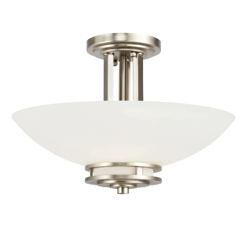Dimmable Industrial Lighting for Ambiance ControlHendrik 15" 2-Light Semi-Flush Mount Light with Satin etched cased opal glass, Brushed nickel Finish