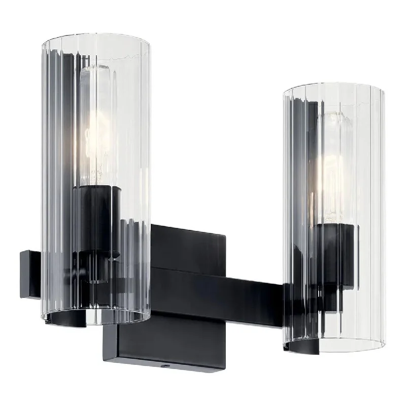 Shock - Resistant Industrial Lighting for Vibrating Machinery AreasJemsa 13 In 2-Lights Bathroom Vanity Light With Clear Fluted Glass, Black Finish Shock - Resistant Industrial Lighting for Vibrating Machinery AreasJemsa 13 In 2-Lights Bathroom Vanity Light With Clear Fluted Glass, Black Finish