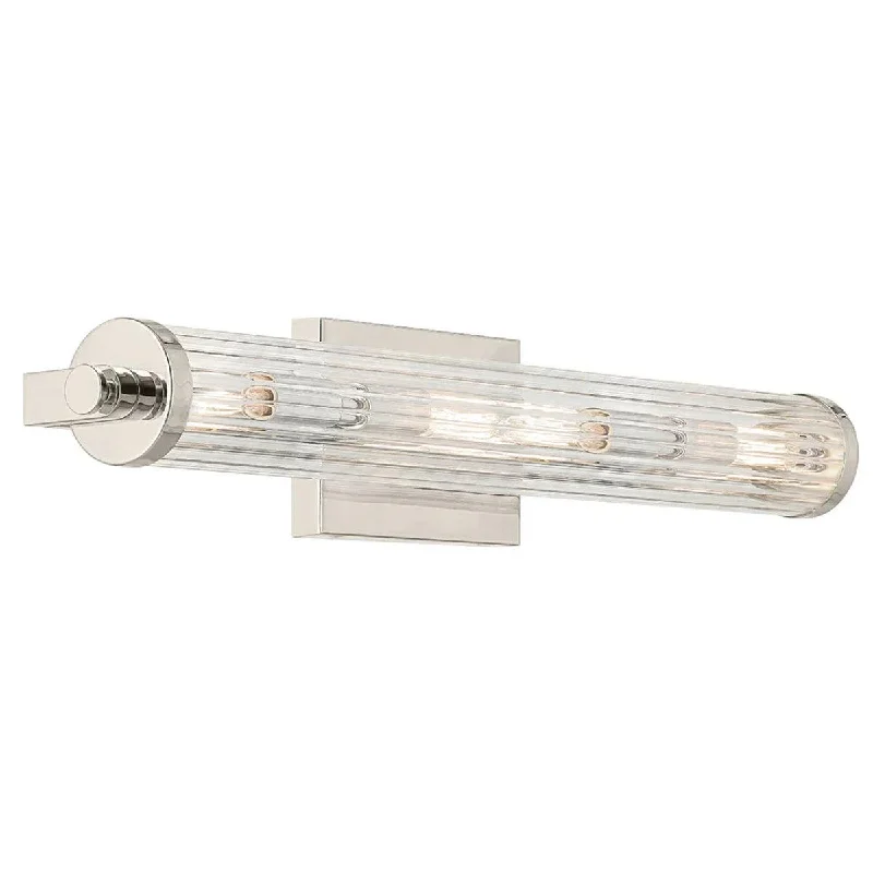 Industrial Lighting with High CRI (Color Rendering Index) for True Color PerceptionAzores 25 In 4-Lights Bathroom Vanity Light With Clear Fluted Glass, Silver Finish Industrial Lighting with High CRI (Color Rendering Index) for True Color PerceptionAzores 25 In 4-Lights Bathroom Vanity Light With Clear Fluted Glass, Silver Finish