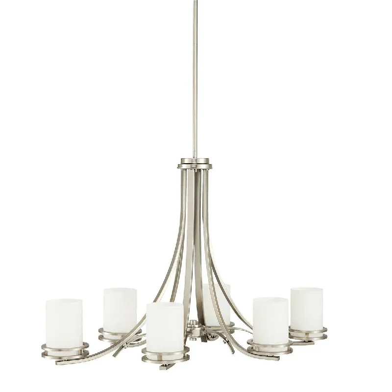 Industrial Exit Sign Lighting for Quick EvacuationHendrik 36" 6-Light Chandelier 1-Tier with Satin etched cased opal glass, Brushed nickel Finish