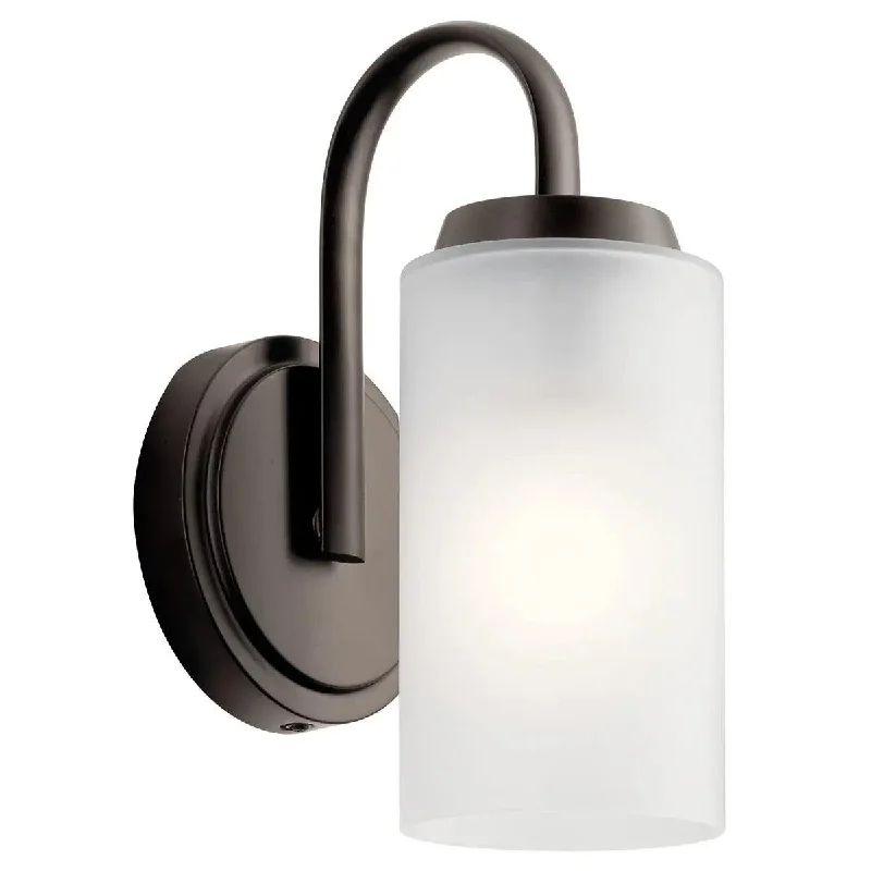 Industrial Exit Sign Lighting for Quick EvacuationKennewick 10" 1-Light Wall Sconce With Clear Satin Etched Glass, Bronze Finish