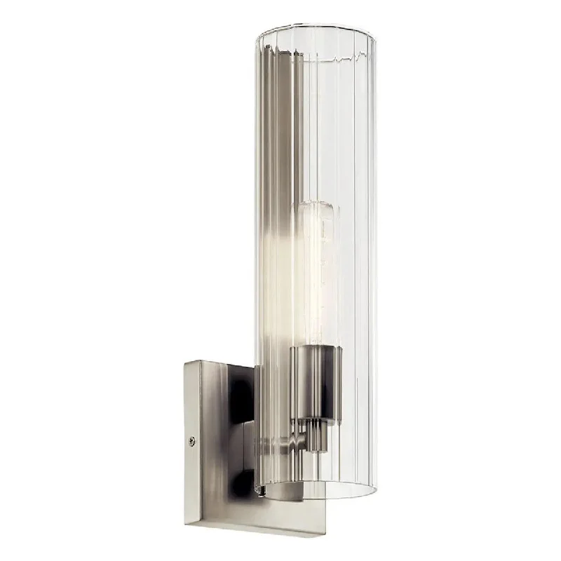 Industrial Area Lighting for Large Open SpacesJesma 14" 1-Light Wall Sconce With Clear Fluted Glass, Brushed Nickel Finish