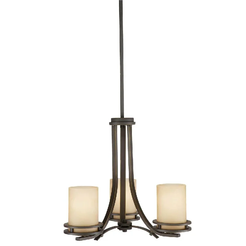 Industrial Lighting with High CRI (Color Rendering Index) for True Color PerceptionHendrik 19" 3-Light Chandelier 1-Tier with Satin etched umber Glass, Olde bronze Finish