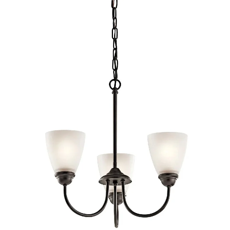 Dimmable Industrial Lighting for Ambiance ControlJolie 18" 3-Light Chandelier 1-Tier with Clear Satin etched glass, Olde bronze Finish