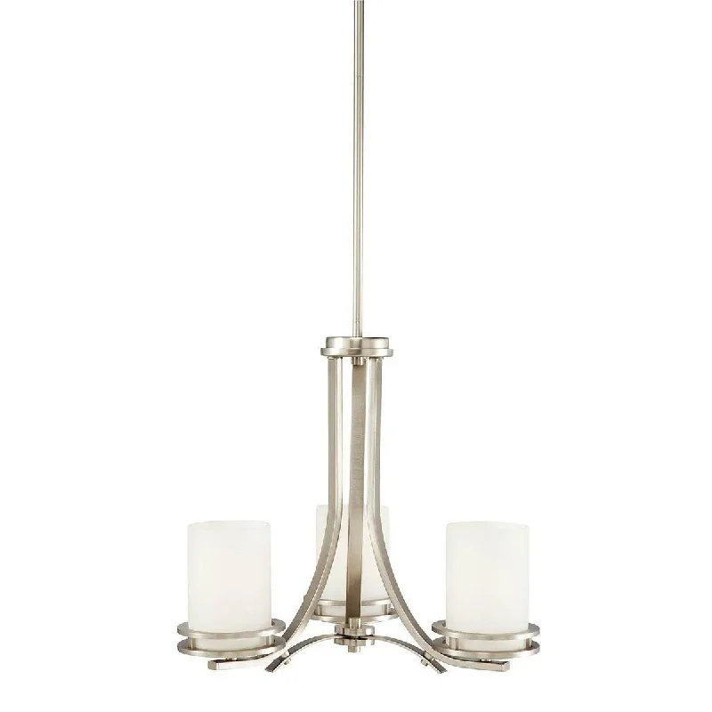 Color - Tunable Industrial Lighting for Special ApplicationsHendrik 19" 3-Light Chandelier 1-Tier with Satin etched cased opal glass, Brushed nickel Finish