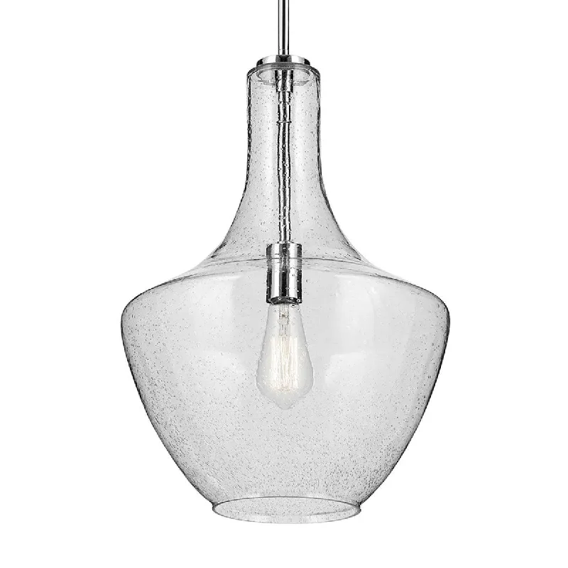 Industrial Task Lighting for Precision WorkstationsEverly 20" 1-Light Pendant Light with Clear Seeded Glass, Chrome Finish Industrial Task Lighting for Precision WorkstationsEverly 20" 1-Light Pendant Light with Clear Seeded Glass, Chrome Finish