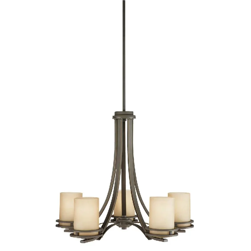 Industrial Task Lighting for Precision WorkstationsHendrik 25" 5-Light Chandelier 1-Tier with Satin etched umber Glass, Olde bronze Finish