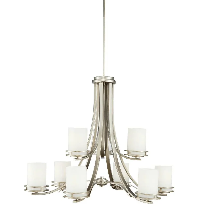 Industrial Lighting for Furniture FactoriesHendrik 33" 9-Light Chandelier Multi-Tier with Satin etched cased opal glass, Brushed nickel Finish