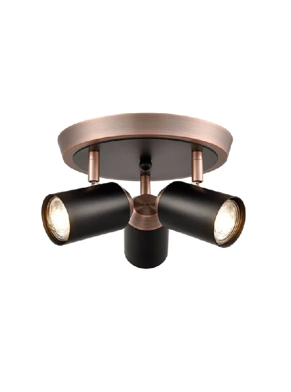 Track lighting with a sleek profileHolly 3Lt Plate Spotlight - Black & Copper/Black & Brass Finish Track lighting with a sleek profileHolly 3Lt Plate Spotlight - Black & Copper/Black & Brass Finish
