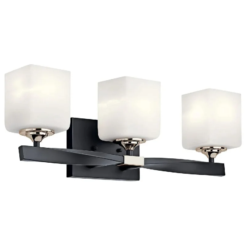 Durable Industrial Lighting for Harsh EnvironmentsMarette 23 In 3-Lights Bathroom Vanity Light With Satin Etched Cased Opal Glass, Black Finish Durable Industrial Lighting for Harsh EnvironmentsMarette 23 In 3-Lights Bathroom Vanity Light With Satin Etched Cased Opal Glass, Black Finish