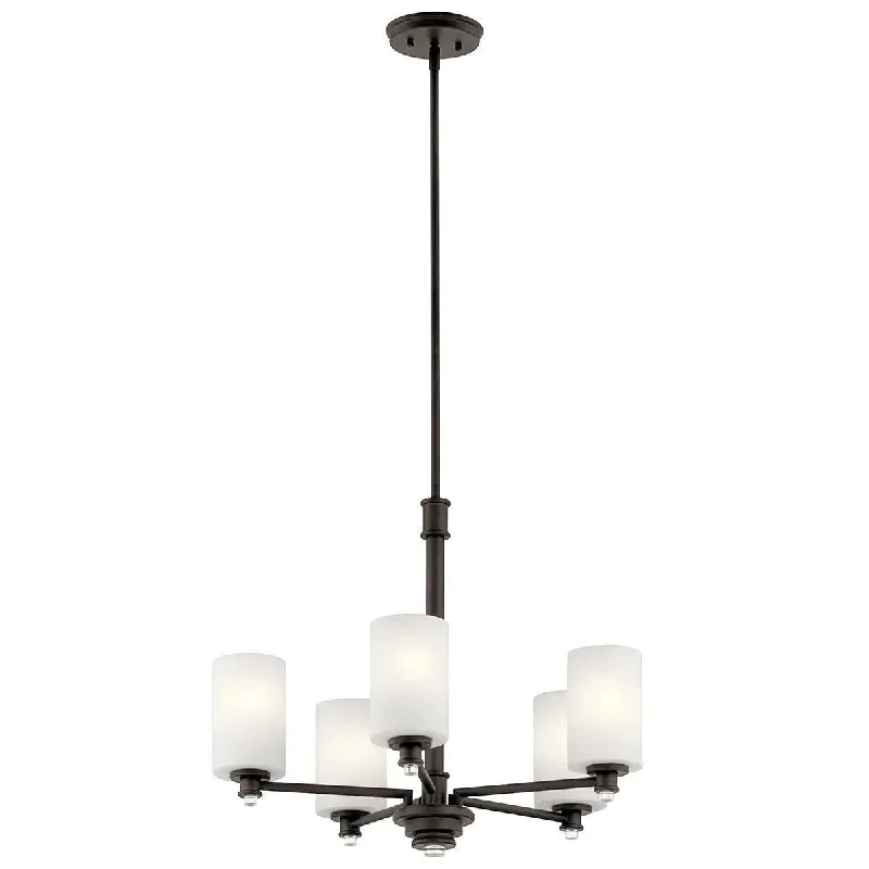 Energy - Efficient Industrial Lighting for Cost - SavingsJoelson 24" 5-Light Chandelier 1-Tier with Satin etched cased opal glass, Olde bronze Finish