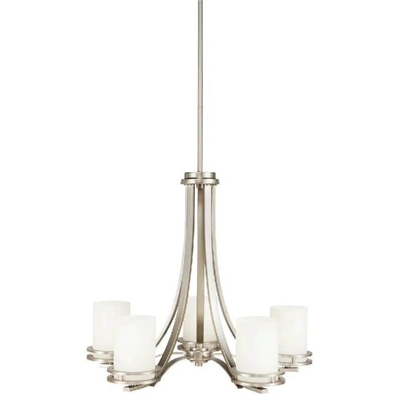 Industrial Flood Lighting for Outdoor Loading DocksHendrik 25" 5-Light Chandelier 1-Tier with Satin etched cased opal glass, Brushed nickel Finish