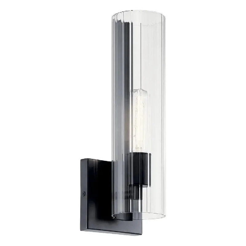 Industrial Lighting for Printing Press FacilitiesJesma 14" 1-Light Wall Sconce With Clear Fluted Glass, Black Finish