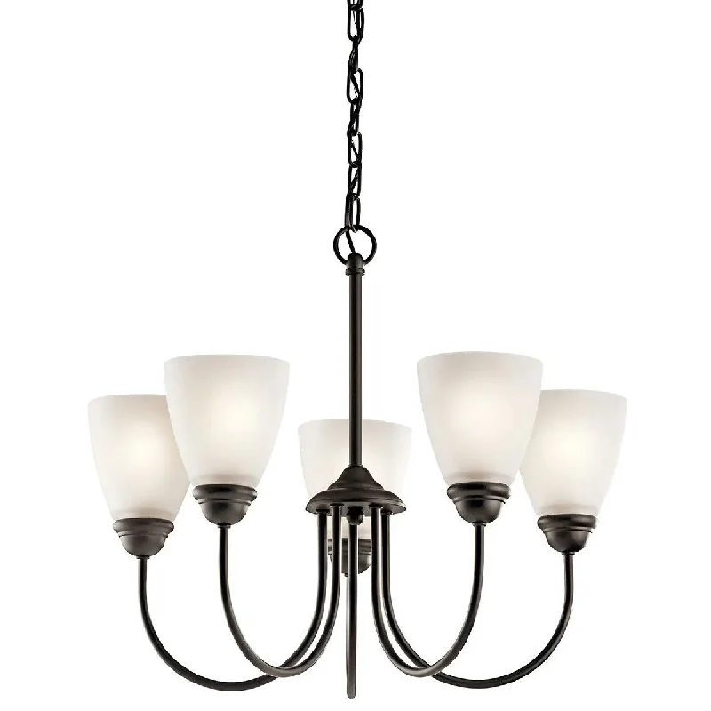 Industrial Wall - Mounted Lighting for Workshop WallsJolie 22" 5-Light Chandelier 1-Tier with Satin etched cased opal glass, Olde bronze Finish