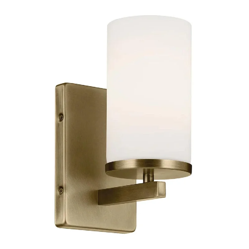 Industrial Lighting for Textile MillsCrosby 9" 1-Light Wall Sconce With Satin Etched Cased Opal Glass, Gold Finish