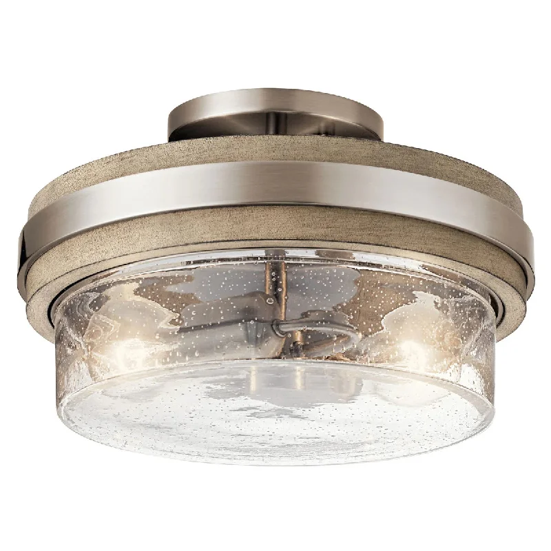 Industrial Lighting for Pharmaceutical ManufacturingGrand Bank 12" 2-Light Semi-Flush Mount Light with Clear seeded glass, Classic Pewter Finish