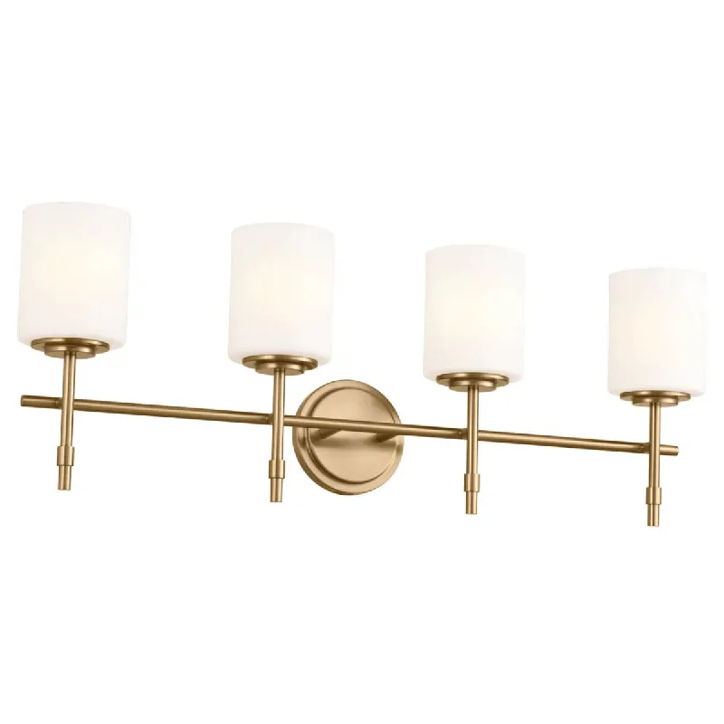Dimmable Industrial Lighting for Ambiance ControlAli 33 In 4-Lights Bathroom Vanity Light With Satin Etched Cased Opal, Gold Finish Dimmable Industrial Lighting for Ambiance ControlAli 33 In 4-Lights Bathroom Vanity Light With Satin Etched Cased Opal, Gold Finish