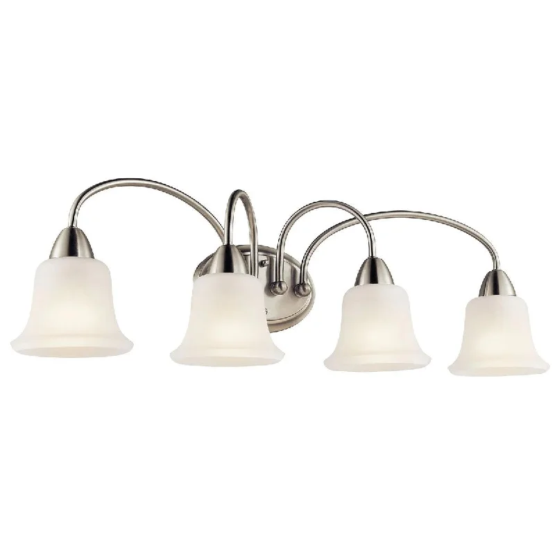 Adjustable Industrial Lighting for Flexible IlluminationNicholson 33 In 4-Lights Bathroom Vanity Light With Clear Satin Etched Glass, Brushed Nickel Finish Adjustable Industrial Lighting for Flexible IlluminationNicholson 33 In 4-Lights Bathroom Vanity Light With Clear Satin Etched Glass, Brushed Nickel Finish