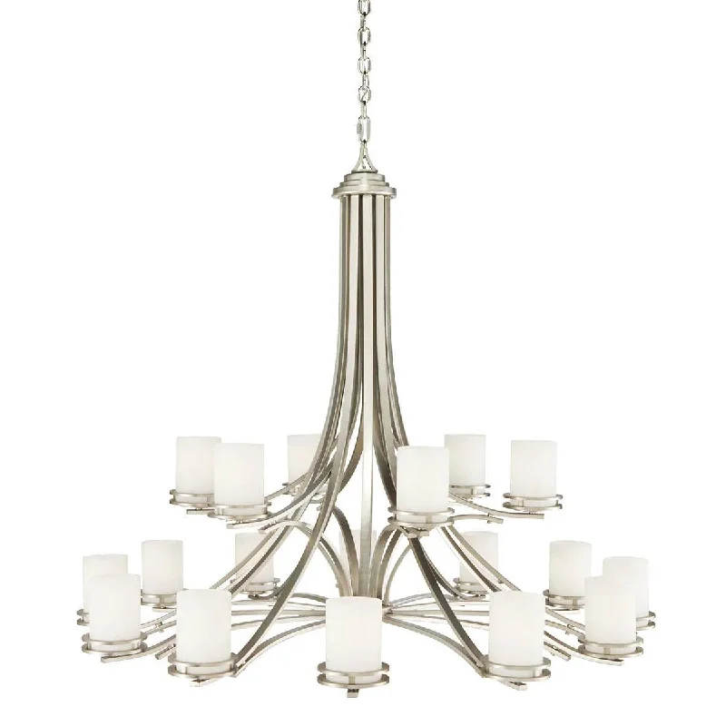 Industrial Lighting for Pharmaceutical ManufacturingHendrik 50" 18-Light Chandelier Multi-Tier with Satin etched cased opal glass, Brushed nickel Finish