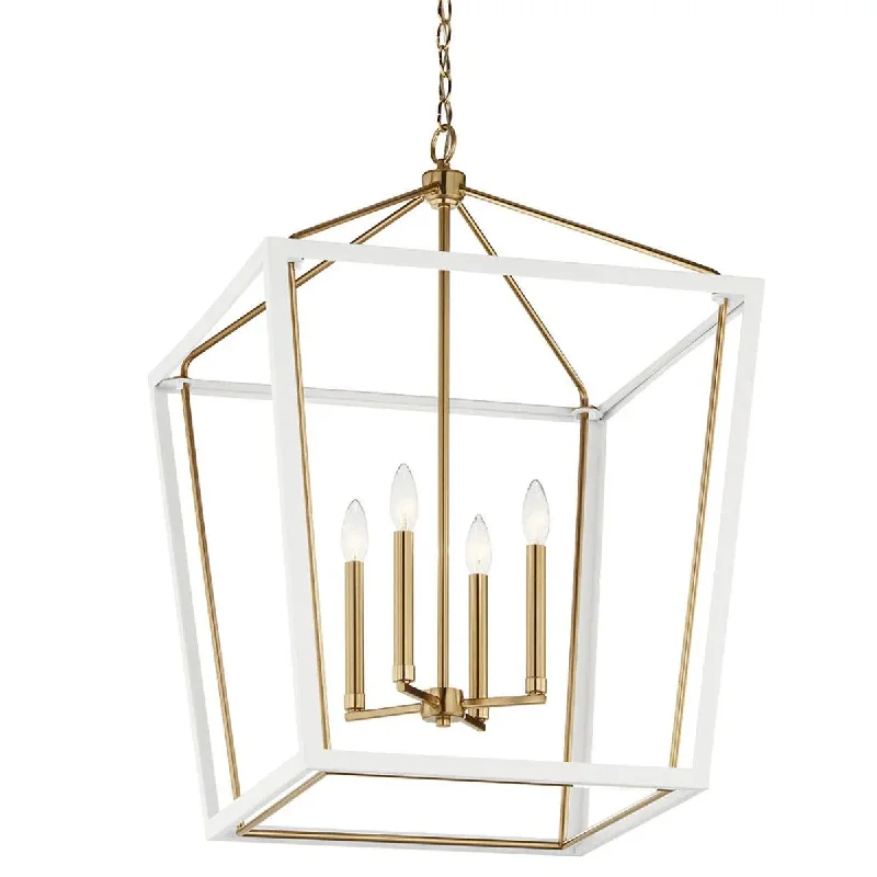 Industrial Lighting for Printing Press FacilitiesDelvin 32" 4-Light Pendant Light with Clear Glass, White and champagne bronze Finish Industrial Lighting for Printing Press FacilitiesDelvin 32" 4-Light Pendant Light with Clear Glass, White and champagne bronze Finish