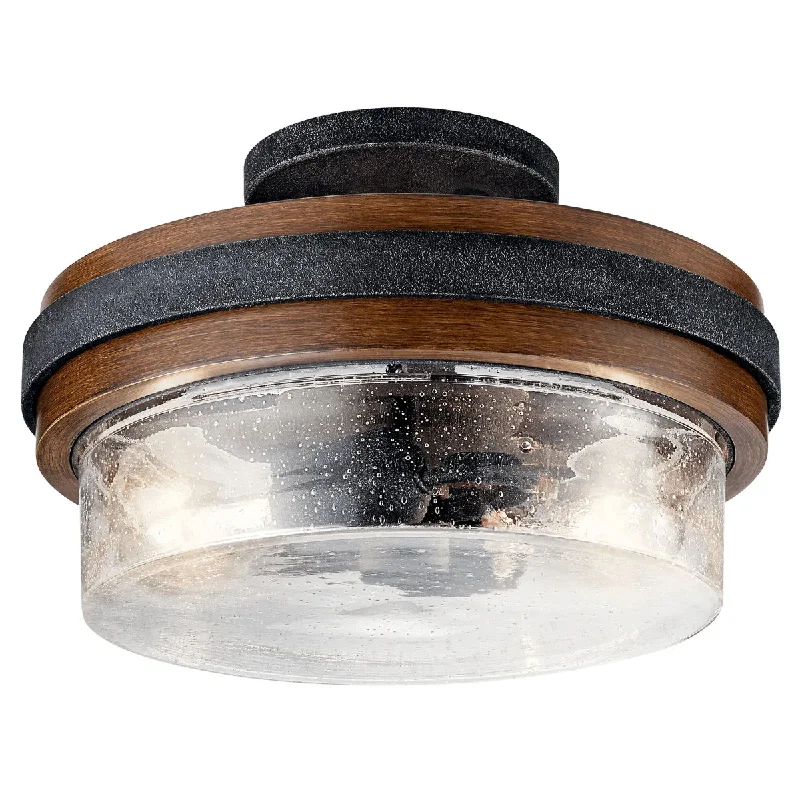 Industrial Task Lighting for Precision WorkstationsGrand Bank 12" 2-Light Semi-Flush Mount Light with Clear seeded glass, Auburn stained Finish
