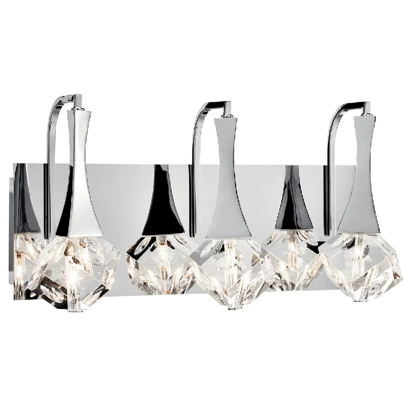Industrial Lighting for Woodworking FactoriesRockne 18 In 3-Lights LED Bathroom Vanity Light With Clear Optical Crystal Glass, Chrome Finish Industrial Lighting for Woodworking FactoriesRockne 18 In 3-Lights LED Bathroom Vanity Light With Clear Optical Crystal Glass, Chrome Finish