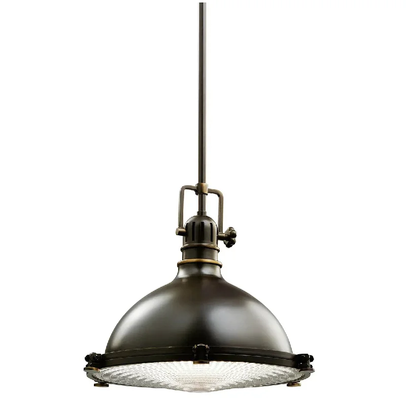 Industrial Lighting for Textile MillsHatteras Bay 13" 1-Light Pendant Light with Clear fresnel glass, Olde bronze Finish