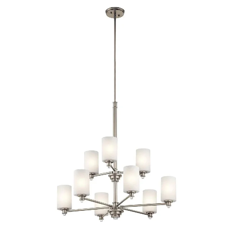 Dimmable Industrial Lighting for Ambiance ControlJoelson 33" 9-Light LED Chandelier Multi-Tier with Satin etched cased opal glass, Brushed nickel Finish