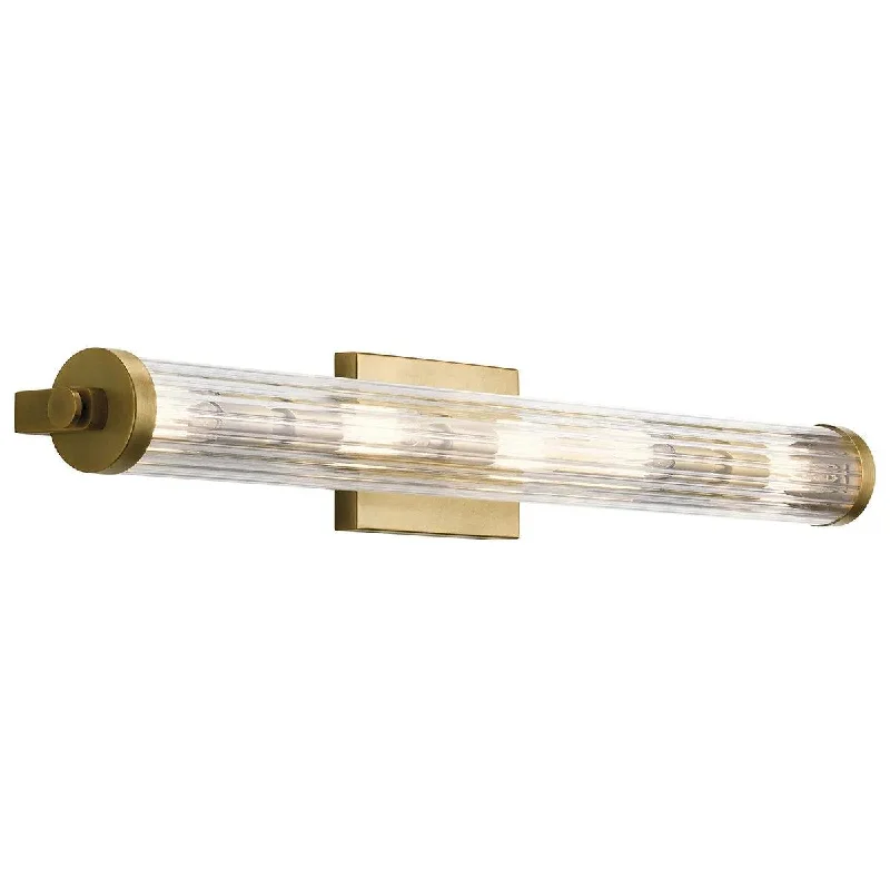 Industrial Lighting for Printing Press FacilitiesAzores 32 In 5-Lights Bathroom Vanity Light With Clear Fluted Glass, Gold Finish Industrial Lighting for Printing Press FacilitiesAzores 32 In 5-Lights Bathroom Vanity Light With Clear Fluted Glass, Gold Finish