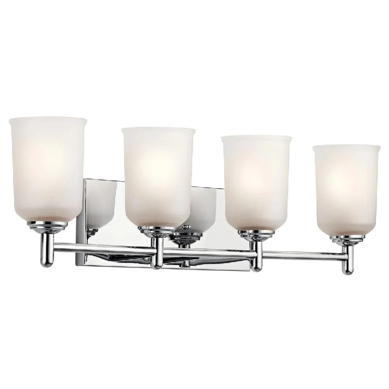 Dust - Resistant Industrial Lighting for Dirty WorkspacesShailene 30 In 4-Lights Bathroom Vanity Light With Clear Satin Etched Glass, Chrome Finish Dust - Resistant Industrial Lighting for Dirty WorkspacesShailene 30 In 4-Lights Bathroom Vanity Light With Clear Satin Etched Glass, Chrome Finish