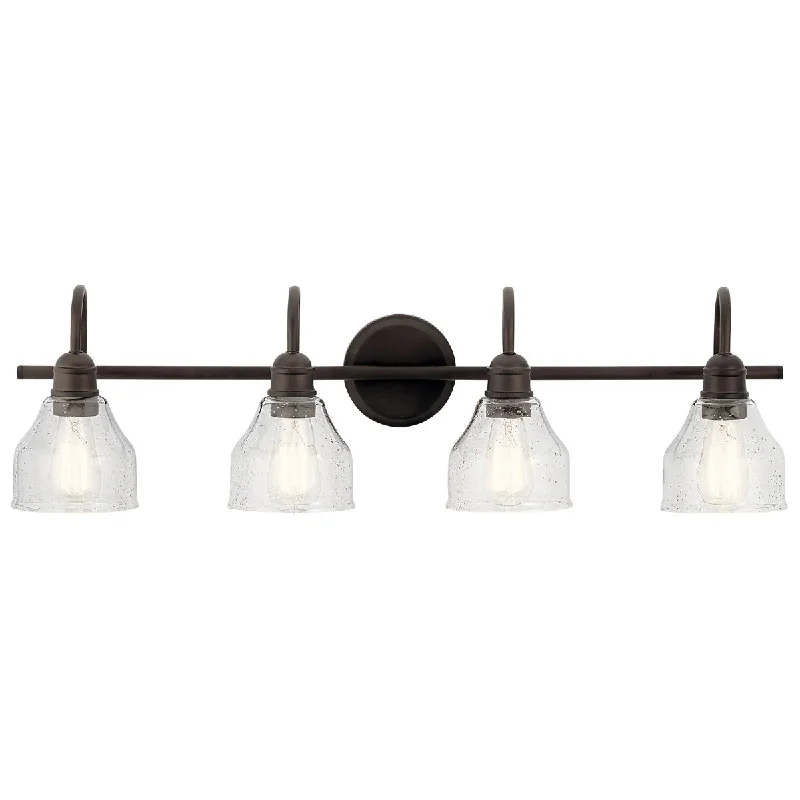 Dimmable Industrial Lighting for Ambiance ControlAvery 34 In 4-Lights Bathroom Vanity Light With Clear Fluted Glass, Bronze Finish Dimmable Industrial Lighting for Ambiance ControlAvery 34 In 4-Lights Bathroom Vanity Light With Clear Fluted Glass, Bronze Finish
