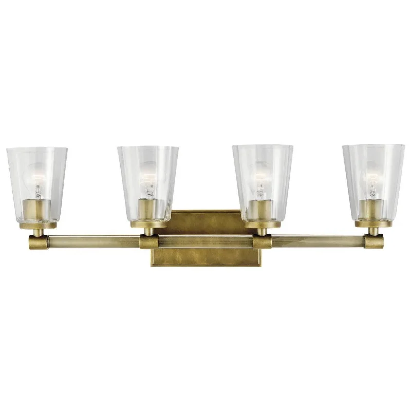 Industrial Lighting for Printing Press FacilitiesAudrea 30 In 4-Lights Bathroom Vanity Light With Clear Fluted Glass, Gold Finish