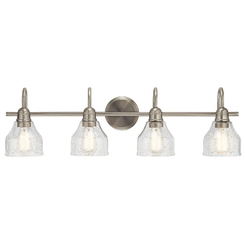 Industrial Lighting for Woodworking FactoriesAvery 34 In 4-Lights Bathroom Vanity Light With Clear Fluted Glass, Brushed Nickel Finish Industrial Lighting for Woodworking FactoriesAvery 34 In 4-Lights Bathroom Vanity Light With Clear Fluted Glass, Brushed Nickel Finish