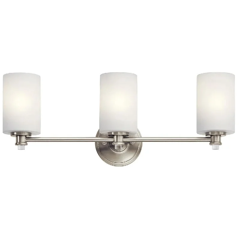 Industrial Pendant Lighting for Machine ShopsJoelson 24 In 3-Lights LED Bathroom Vanity Light With Satin Etched Cased Opal Glass, Brushed Nickel Finish Industrial Pendant Lighting for Machine ShopsJoelson 24 In 3-Lights LED Bathroom Vanity Light With Satin Etched Cased Opal Glass, Brushed Nickel Finish