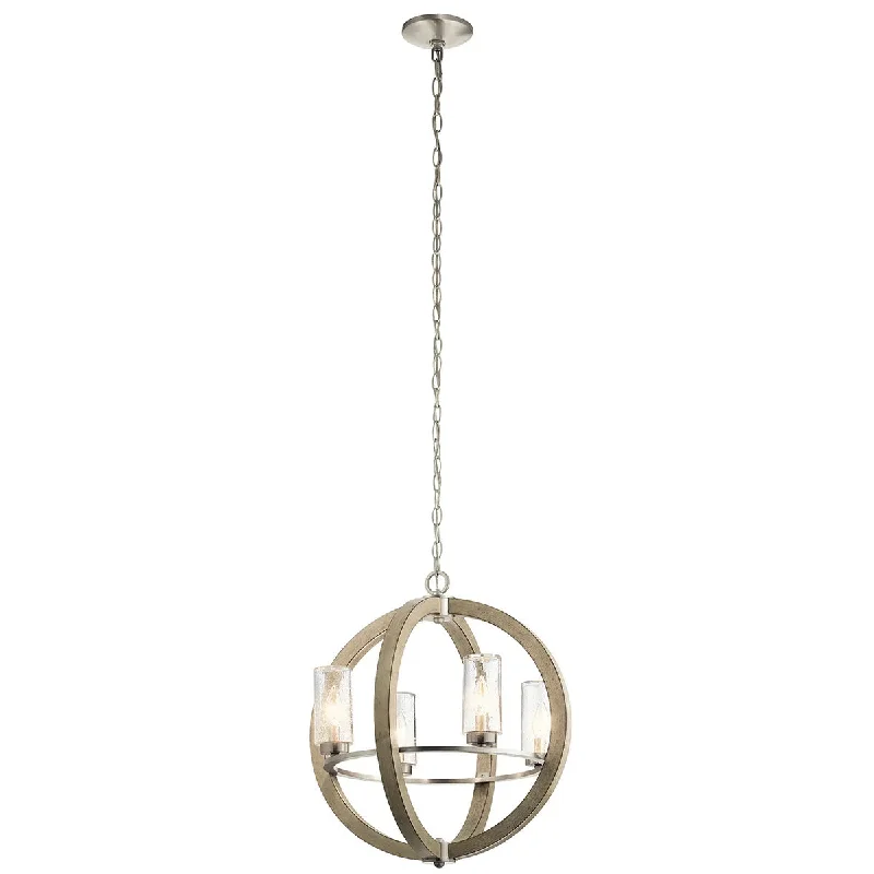 Industrial Lighting for Woodworking FactoriesGrand Bank 23" 4-Light Outdoor Chandelier 1-Tier with Clear seeded glass, Distressed antique gray Finish