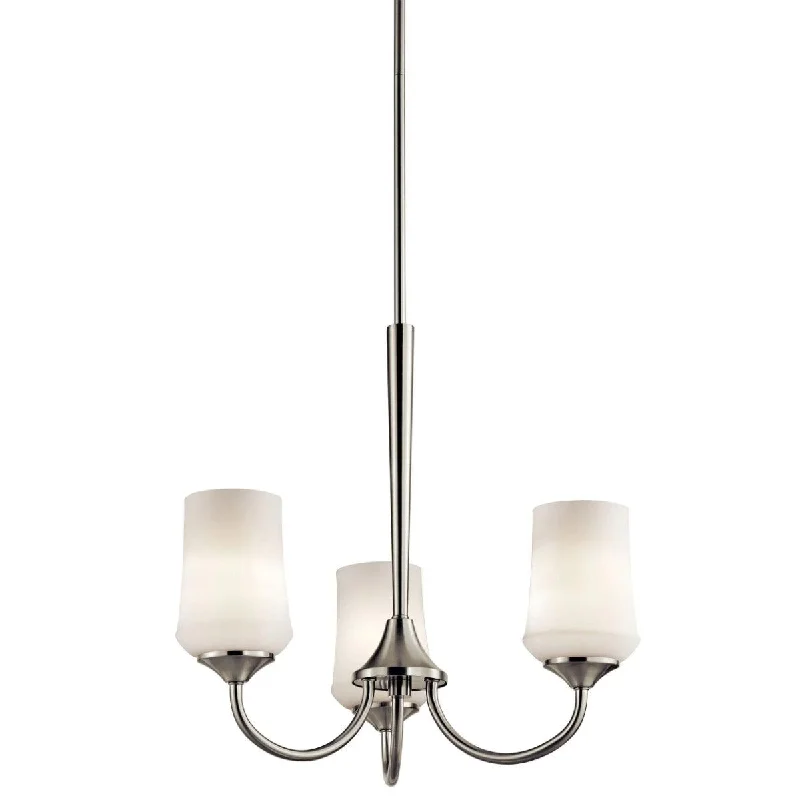 Industrial Pendant Lighting for Machine ShopsAubrey 22" 3-Light Chandelier 1-Tier with Satin Etched Cased Opal Glass, Brushed Nickel Finish Industrial Pendant Lighting for Machine ShopsAubrey 22" 3-Light Chandelier 1-Tier with Satin Etched Cased Opal Glass, Brushed Nickel Finish