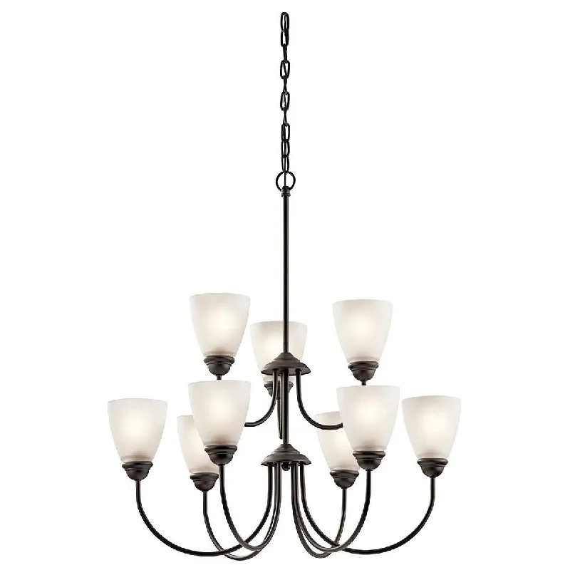 Industrial Wall - Mounted Lighting for Workshop WallsJolie 28" 9-Light LED Chandelier Multi-Tier with Satin etched cased opal glass, Olde bronze Finish