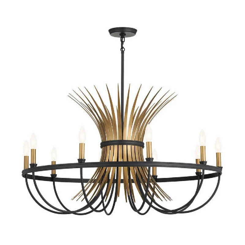 Industrial Lighting for Textile MillsBaile 37" 10-Light Chandelier 1-Tier, Black and Natural Brass Finish Industrial Lighting for Textile MillsBaile 37" 10-Light Chandelier 1-Tier, Black and Natural Brass Finish