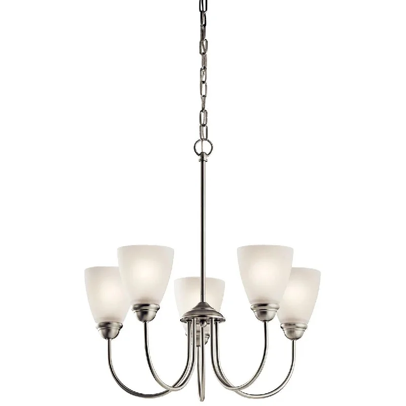 Adjustable Industrial Lighting for Flexible IlluminationJolie 22" 5-Light LED Chandelier 1-Tier with Satin etched cased opal glass, Brushed nickel Finish