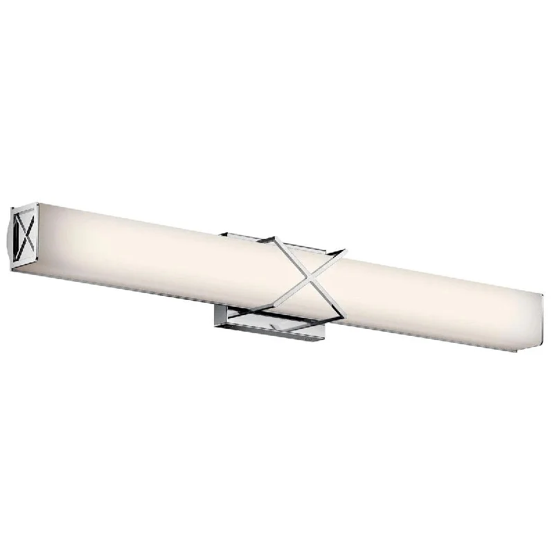 Dimmable Industrial Lighting for Ambiance ControlTrinsic 32 In 3-Lights LED Bathroom vanity Light With Clear Satin Etched Glass, Chrome Finish Dimmable Industrial Lighting for Ambiance ControlTrinsic 32 In 3-Lights LED Bathroom vanity Light With Clear Satin Etched Glass, Chrome Finish