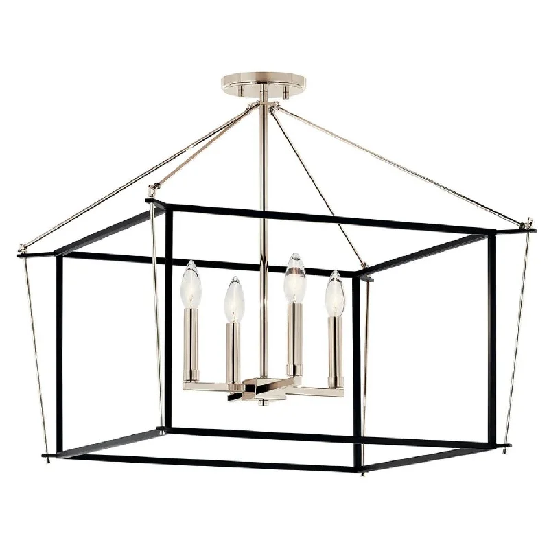Industrial Lighting for Metal Fabrication ShopsEisley 24" 4-Light Semi-Flush Mount Light, Black and Polished Nickel Finish Industrial Lighting for Metal Fabrication ShopsEisley 24" 4-Light Semi-Flush Mount Light, Black and Polished Nickel Finish