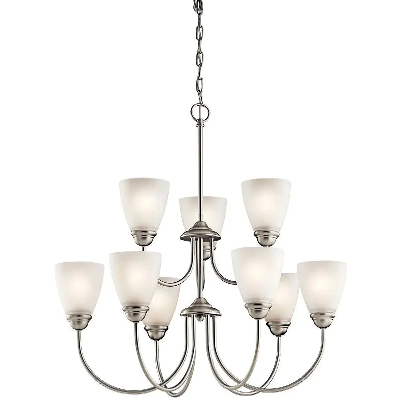 Industrial Ceiling - Mounted Lighting for Assembly PlantsJolie 28" 9-Light Chandelier Multi-Tier with Satin etched cased opal glass, Brushed nickel Finish