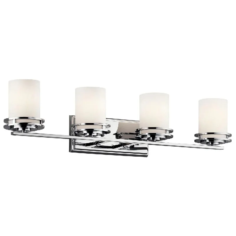 Corrosion - Resistant Industrial Lighting for Coastal FactoriesHendrik 34 In 4-Lights Bathroom Vanity Light With Satin Etched Cased Opal Glass, Chrome Finish